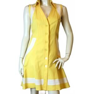 NEW IKITO women's sleeveless with trim dress in yellow